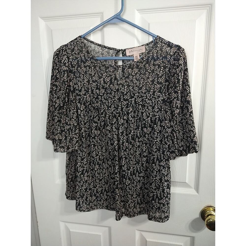 Philosophy Woman M Blouse puff sleeve blouse with leaves/floral print casual
